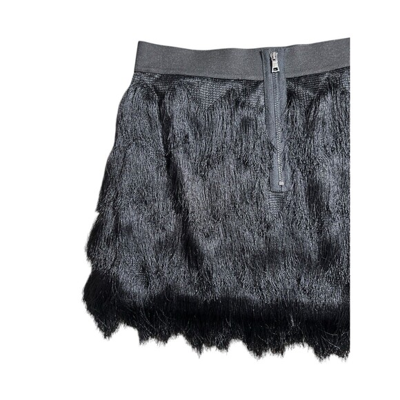 BCBG Maxazria Black Tiered Fringe Mini Skirt Black Sz Xs Flapper Style Festival - Picture 7 of 10